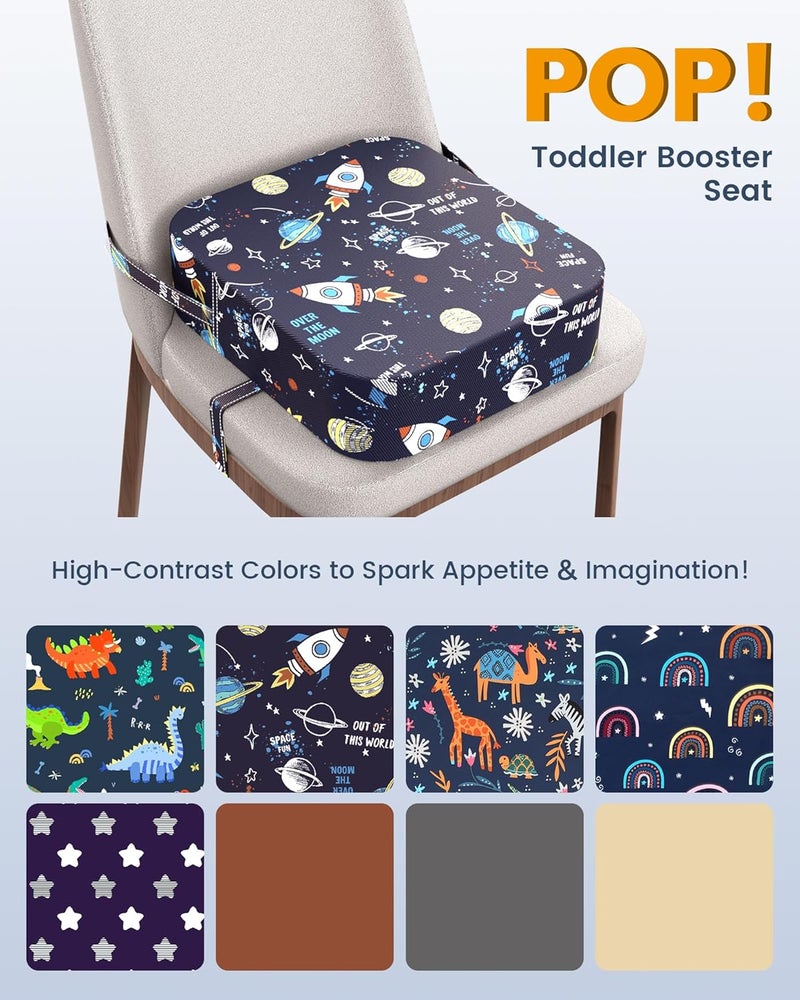 OPZAVYA Toddler Booster Seat for Dining Table and Kitchen Chair – Adjustable Safety Straps, Non-Slip, Easy to Clean, Portable Travel Foam Booster Cushion Seat for Kids & Toddlers（Blue-Rocket） - Image 2